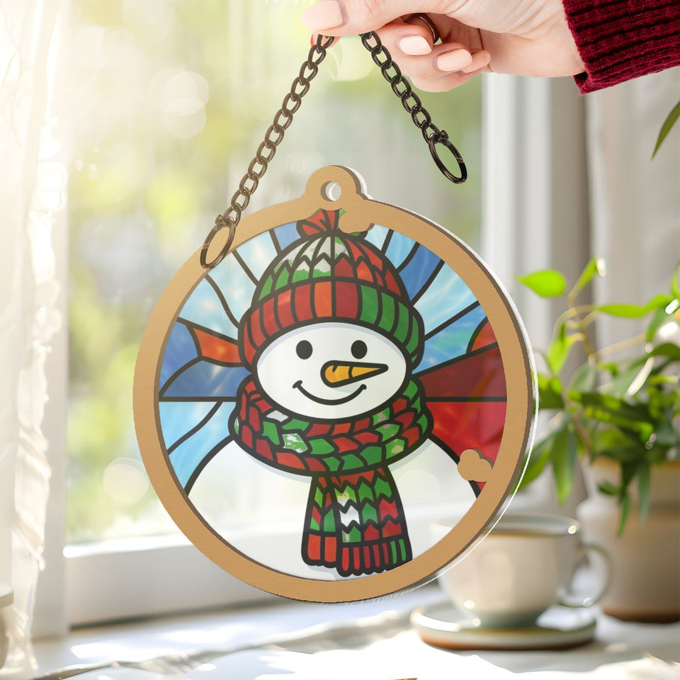 Snowman Scarf Circle Window Hanging Suncatcher