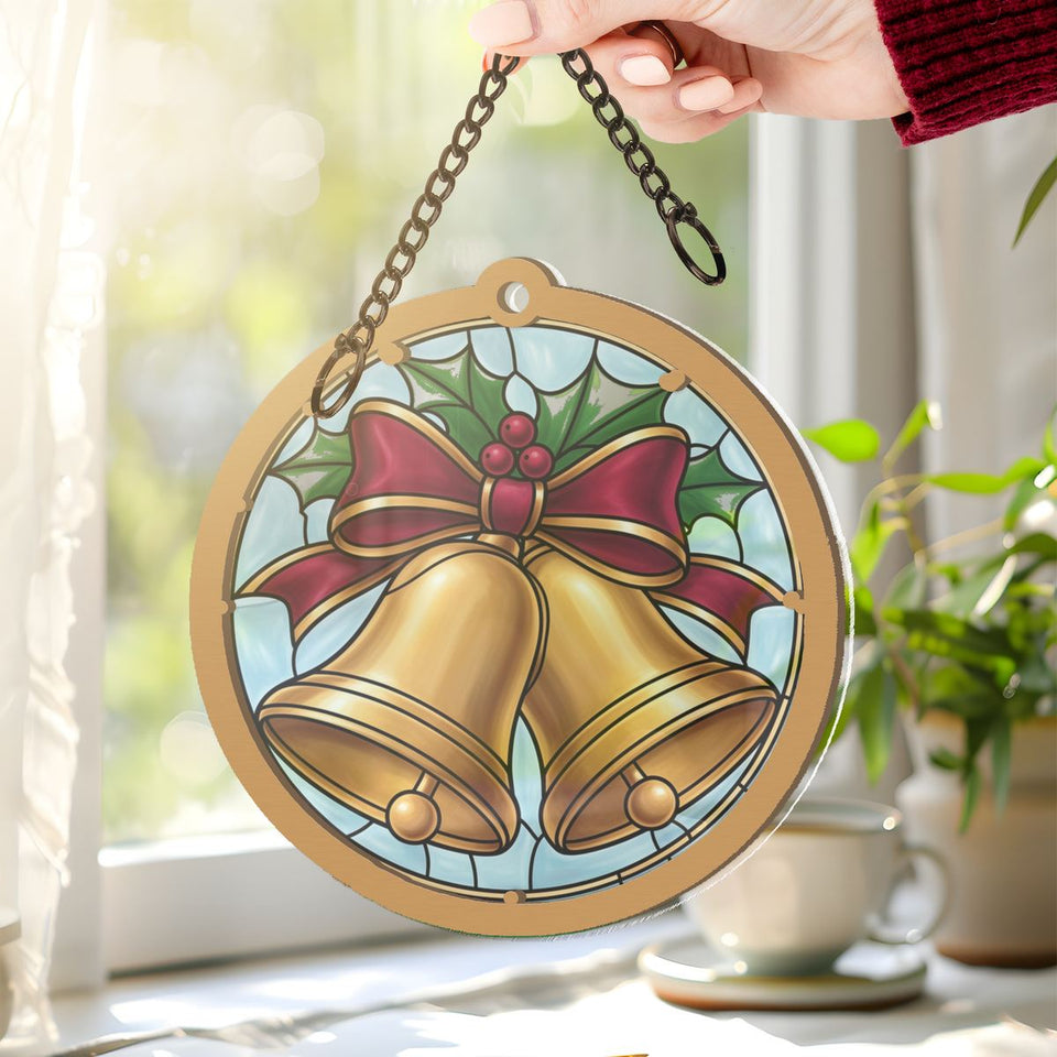 Silver Bells Holly Circle Window Hanging Suncatcher