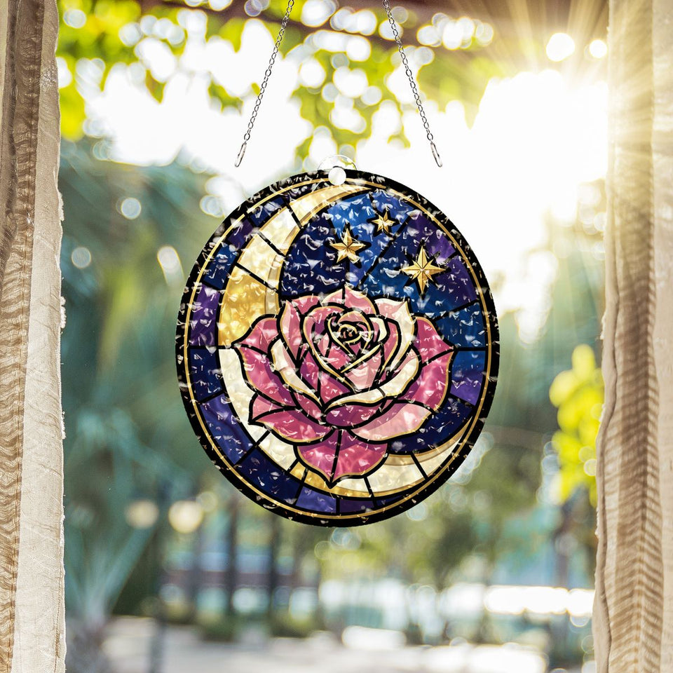 Celestial Rose Moon Circle Water Ripple Suncatcher