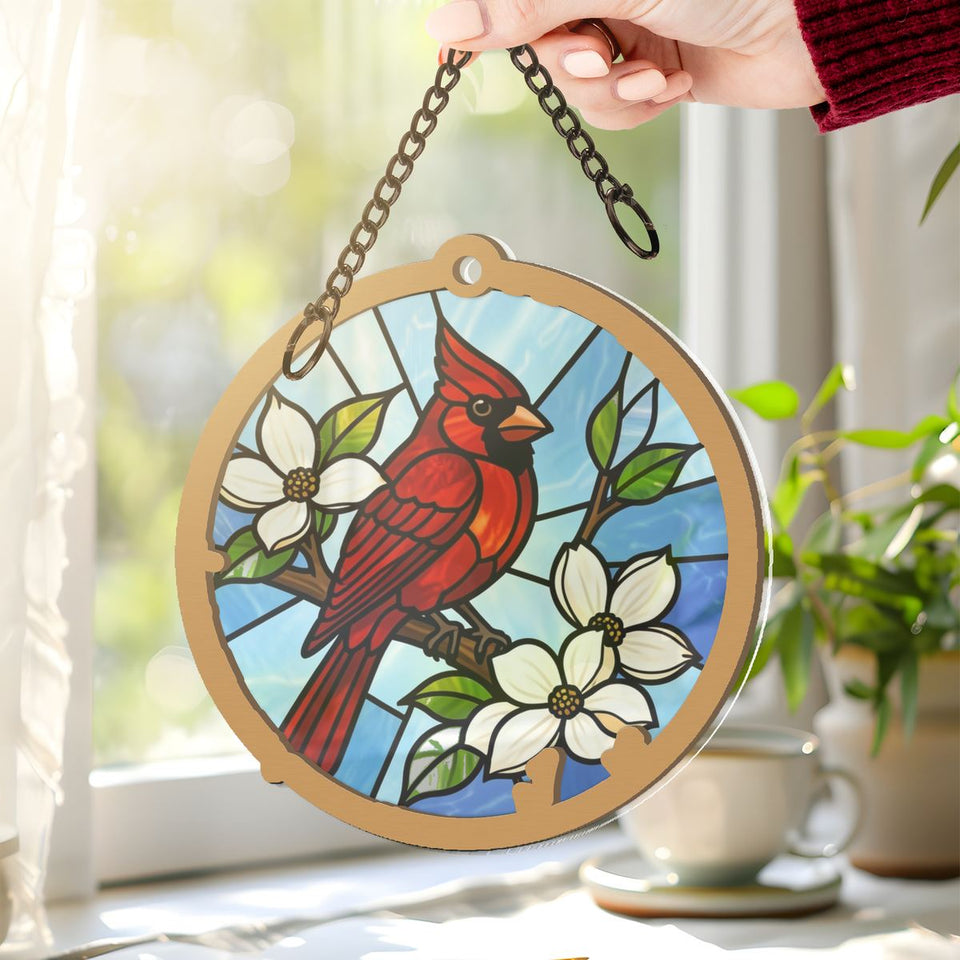 Cardinal Dogwood Circle Window Hanging Suncatcher