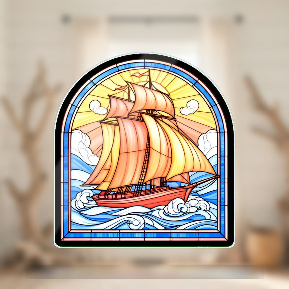 Sailboat Harbor Arch Wavy Acrylic Suncatcher Ornament