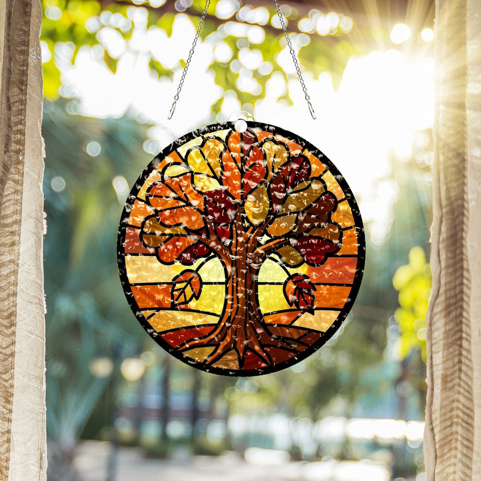 Golden Autumn Tree Circle Water Ripple Suncatcher