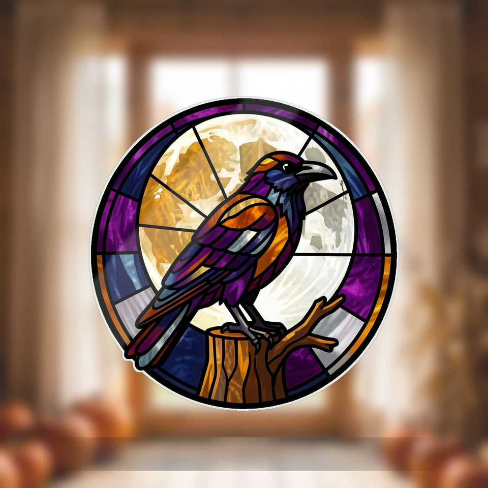 Gothic Raven Moon Circle Wavy Acrylic Suncatcher Ornament