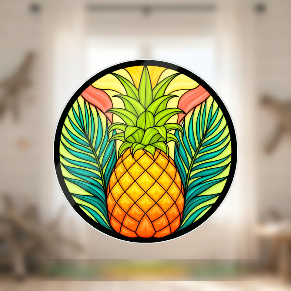 Pineapple Palm Leaf Circle Wavy Acrylic Suncatcher Ornament
