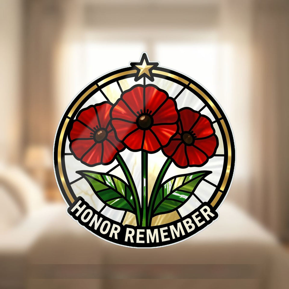 Red Poppy Veterans Circle Wavy Acrylic Suncatcher Ornament