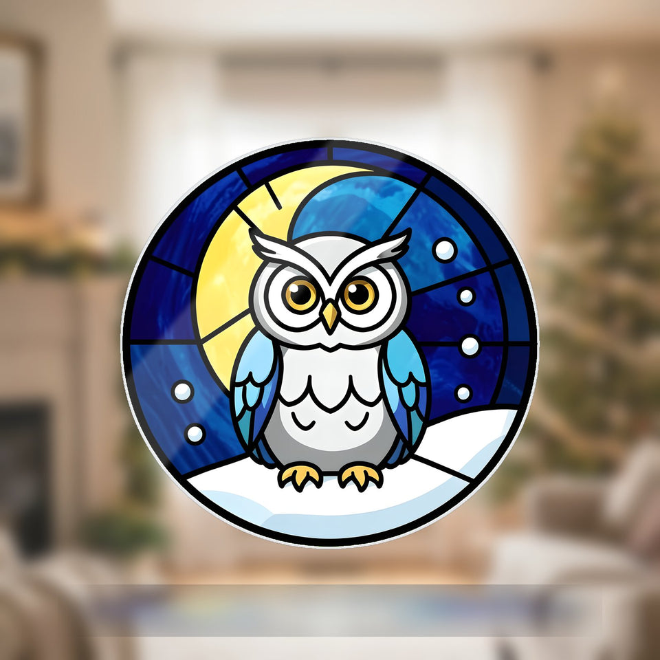 Snowy Owl Winter Moon Acrylic Suncatcher