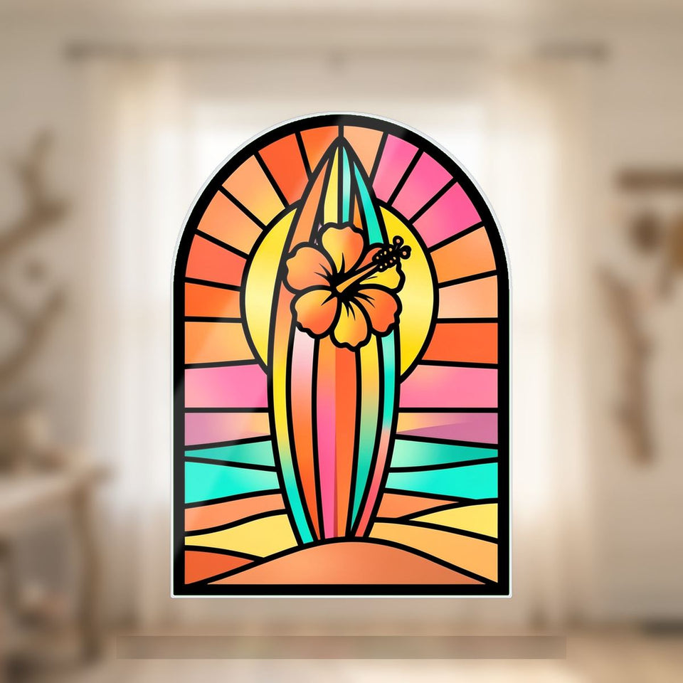 Surfboard Sunset Arch Wavy Acrylic Suncatcher Ornament