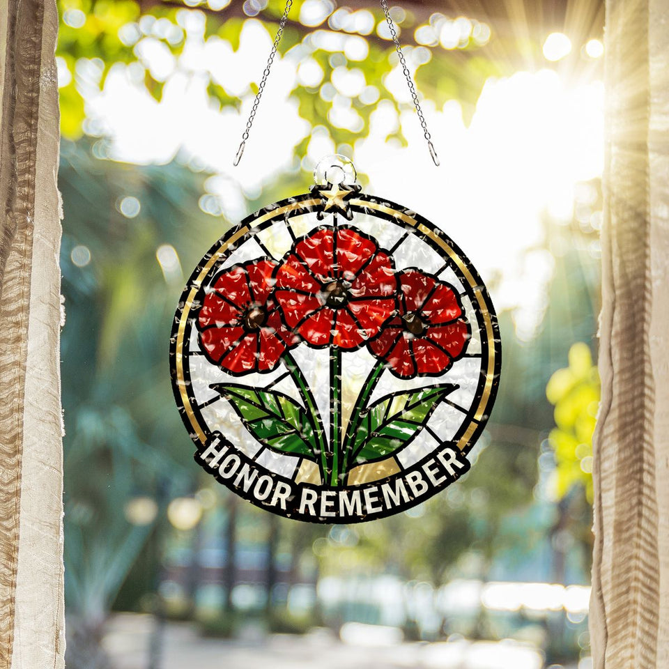 Red Poppy Veterans Circle Water Ripple Suncatcher