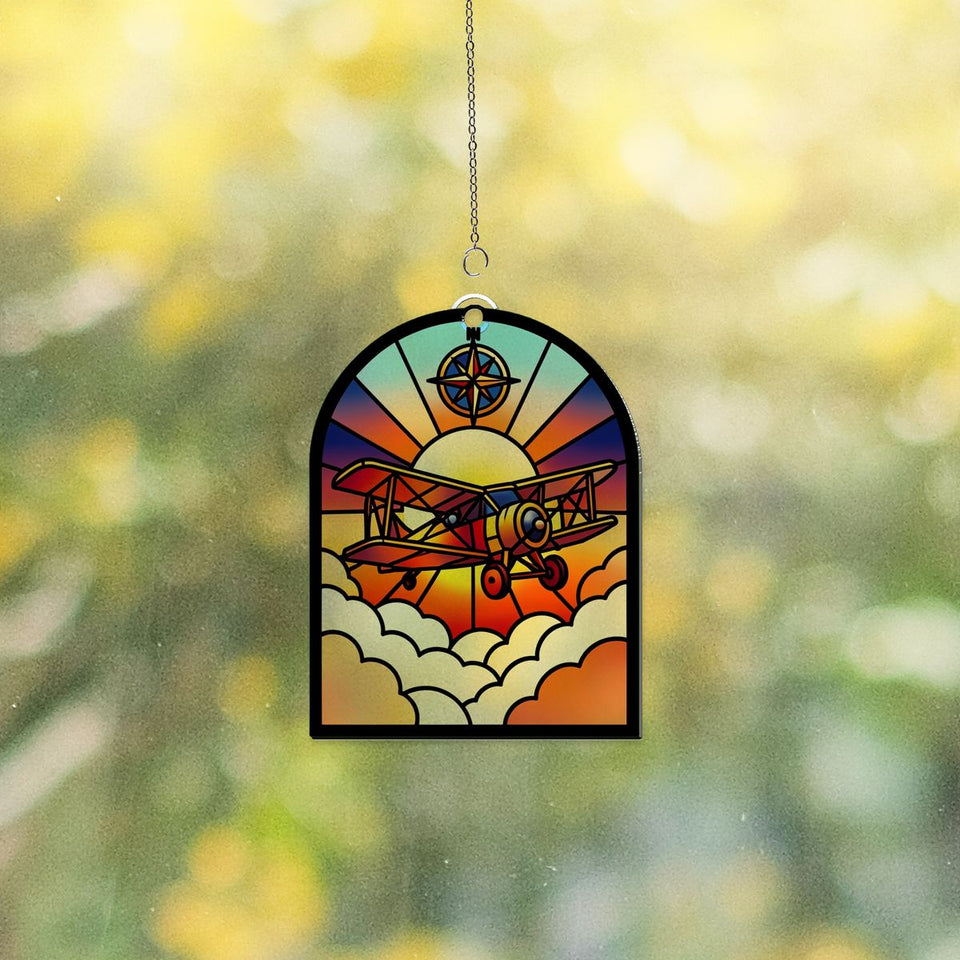 Vintage Biplane Sky Arch Acrylic Suncatcher