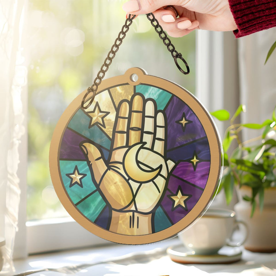 Celestial Hand Moon Circle Window Hanging Suncatcher