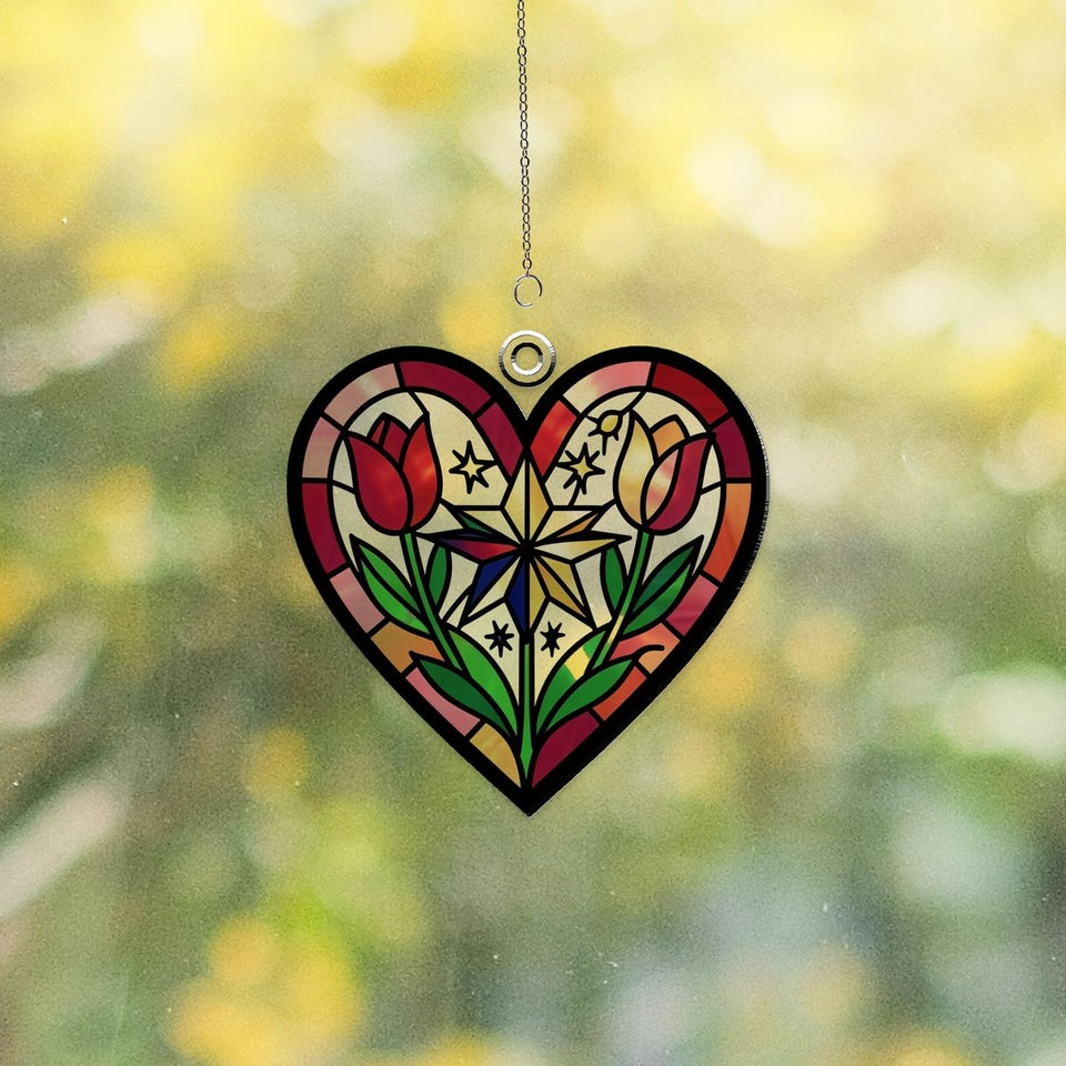 Nordic Folk Heart Wreath Acrylic Suncatcher