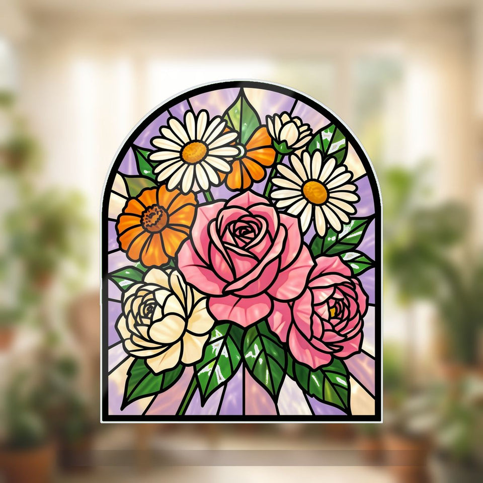 Birth Flower Bouquet Arch Wavy Acrylic Suncatcher Ornament