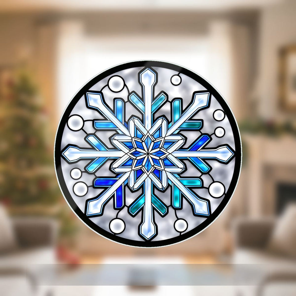 Frosted Snowflake Circle Wavy Acrylic Suncatcher Ornament