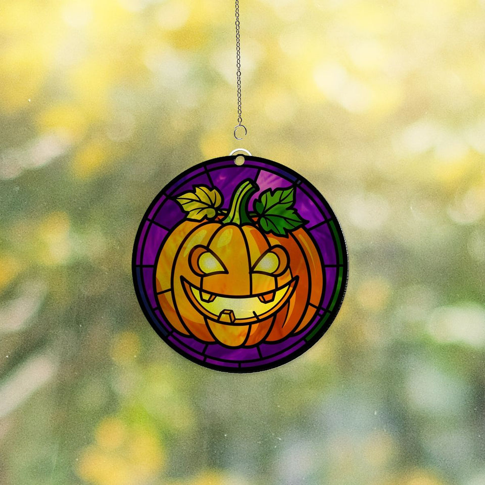 Jack O Lantern Grin Circle Acrylic Suncatcher