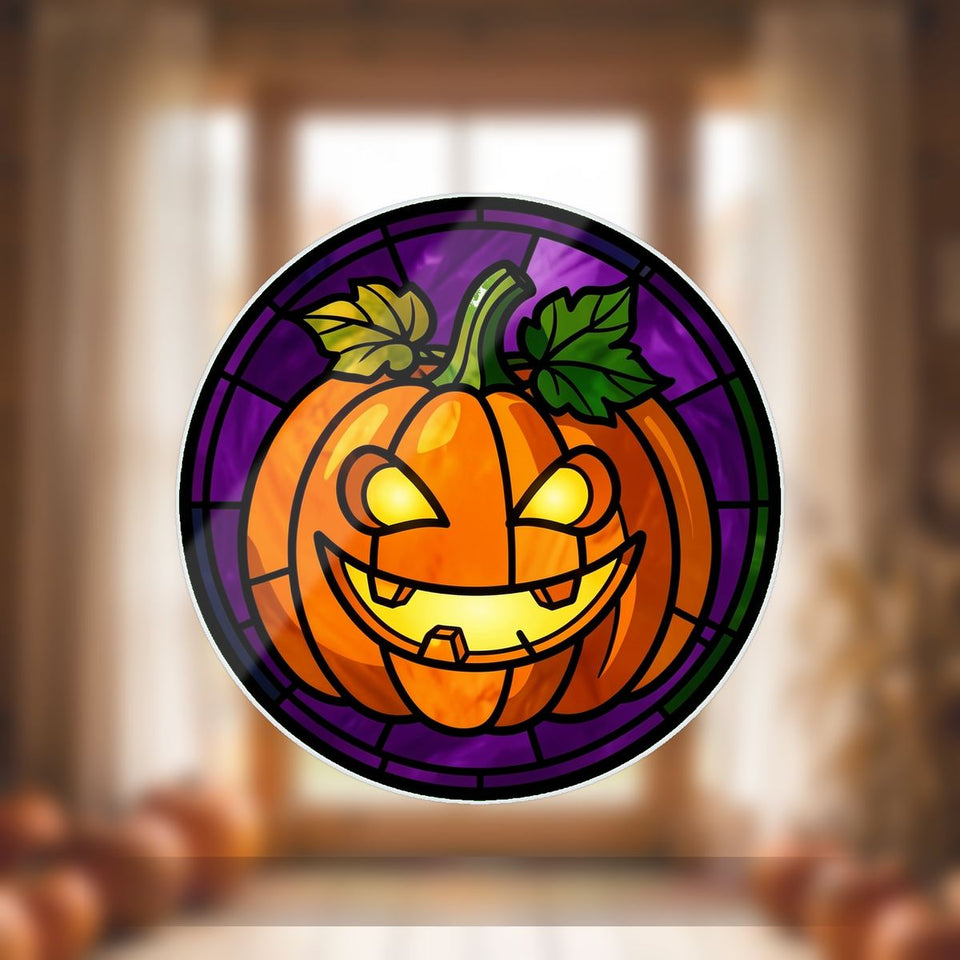 Jack O Lantern Grin Circle Wavy Acrylic Suncatcher Ornament