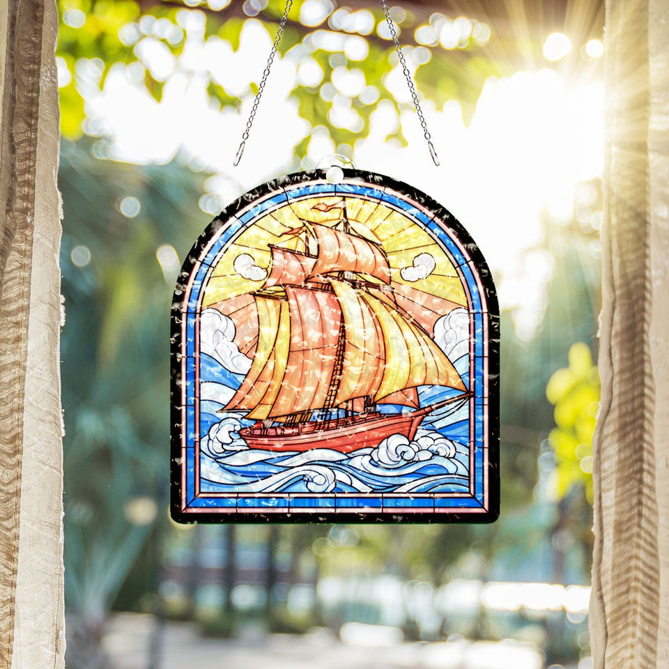 Sailboat Harbor Arch Water Ripple Suncatcher