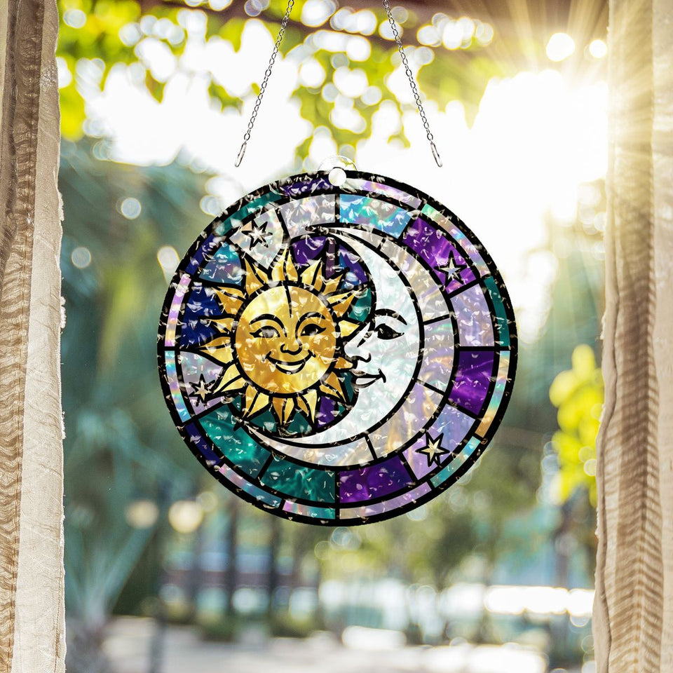 Sun Moon Celestial Circle Water Ripple Suncatcher