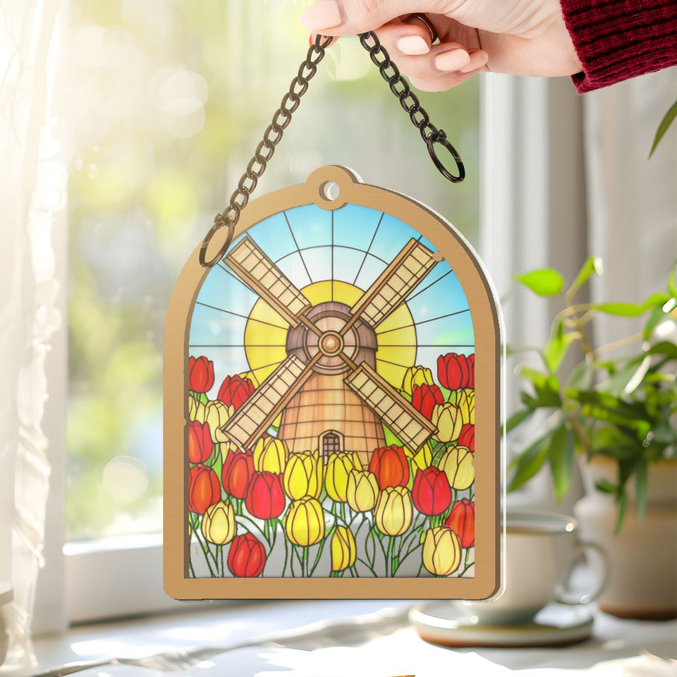 Tulip Windmill Arch Window Hanging Suncatcher