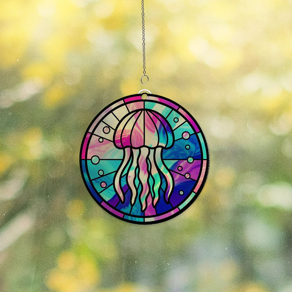 Jellyfish Glow Circle Acrylic Suncatcher