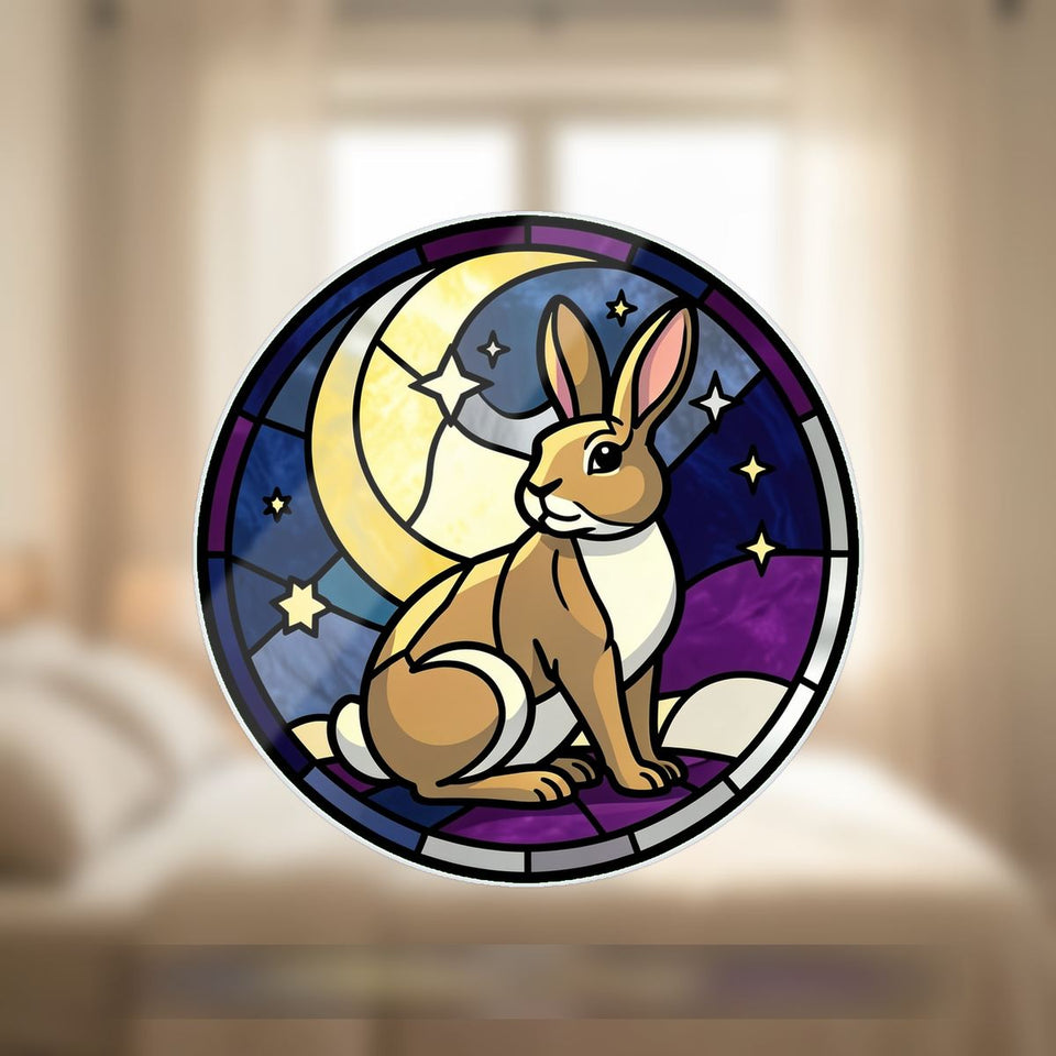 Moon Gazing Hare Circle Wavy Acrylic Suncatcher Ornament