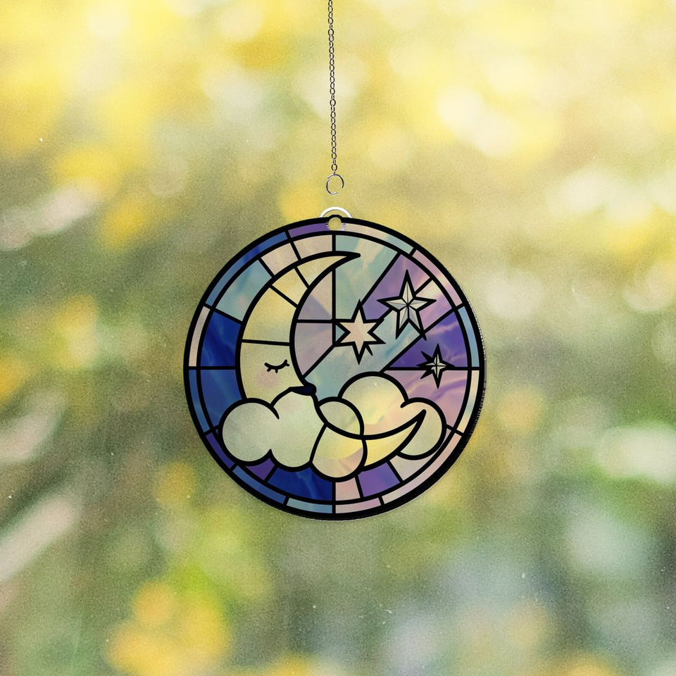 Sleepy Moon Cloud Circle Acrylic Suncatcher