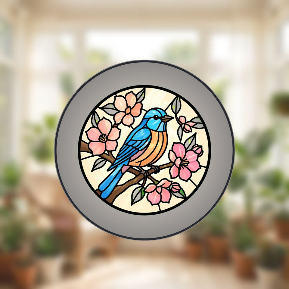 Bluebird Blossom Circle Stained Glass Suncatcher