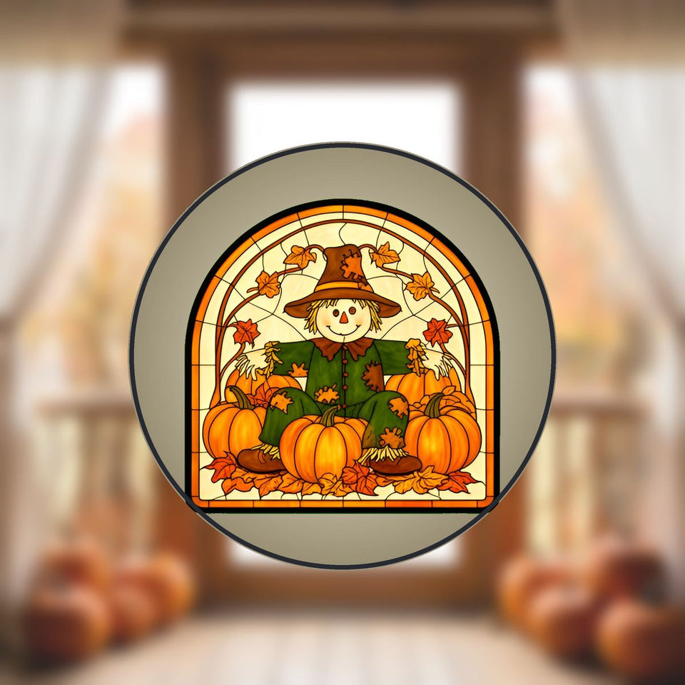 Scarecrow Pumpkin Patch Arch Stained Glass Suncatcher