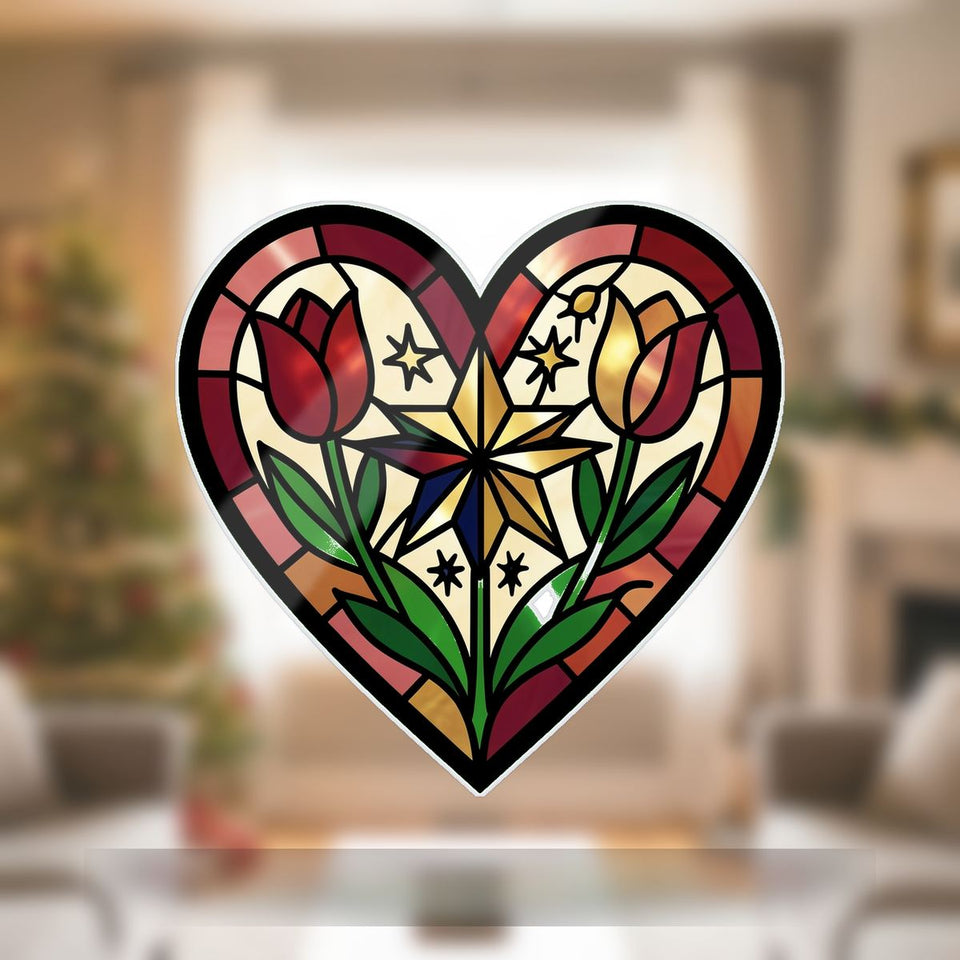 Nordic Folk Heart Wreath Wavy Acrylic Suncatcher Ornament