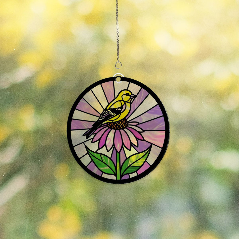 Goldfinch Coneflower Circle Acrylic Suncatcher
