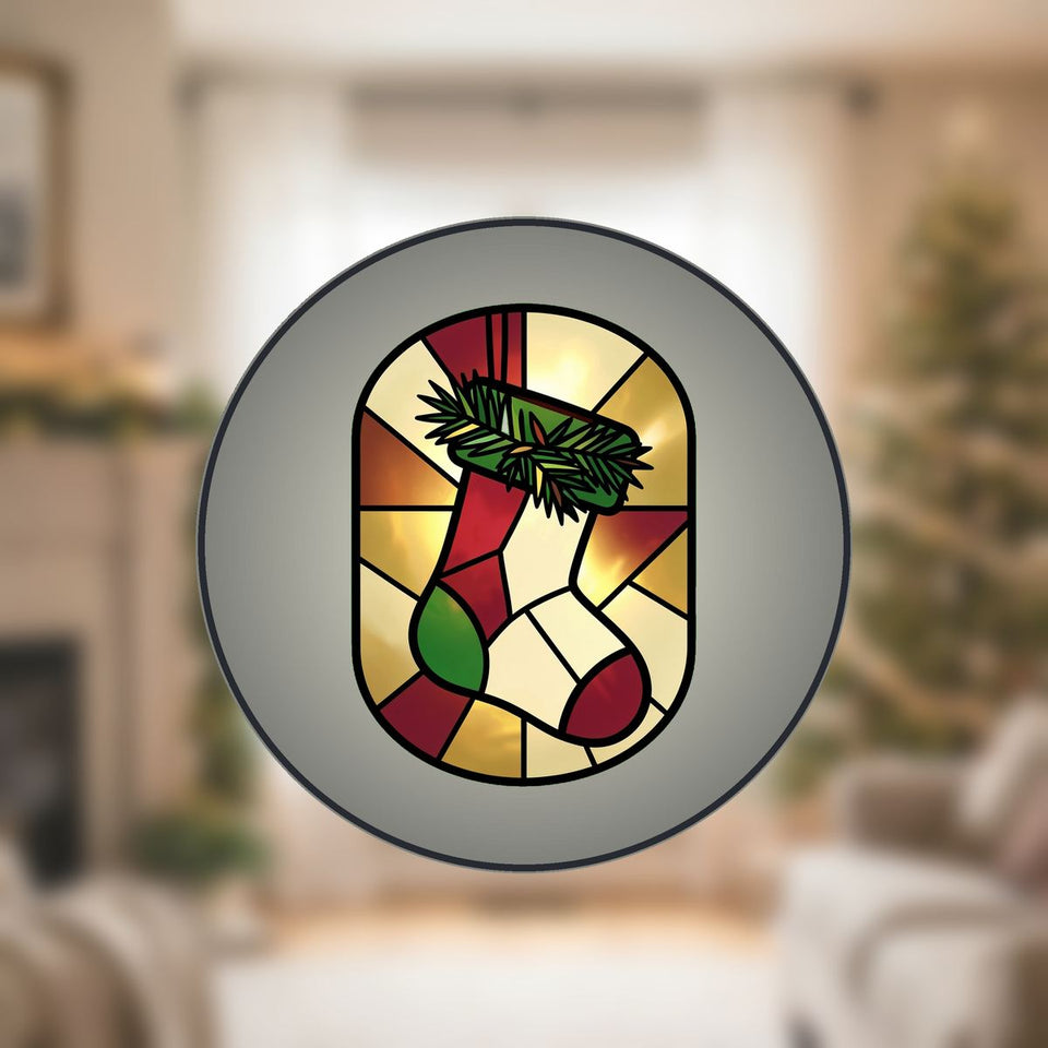 Christmas Stocking Pine Stained Glass Suncatcher