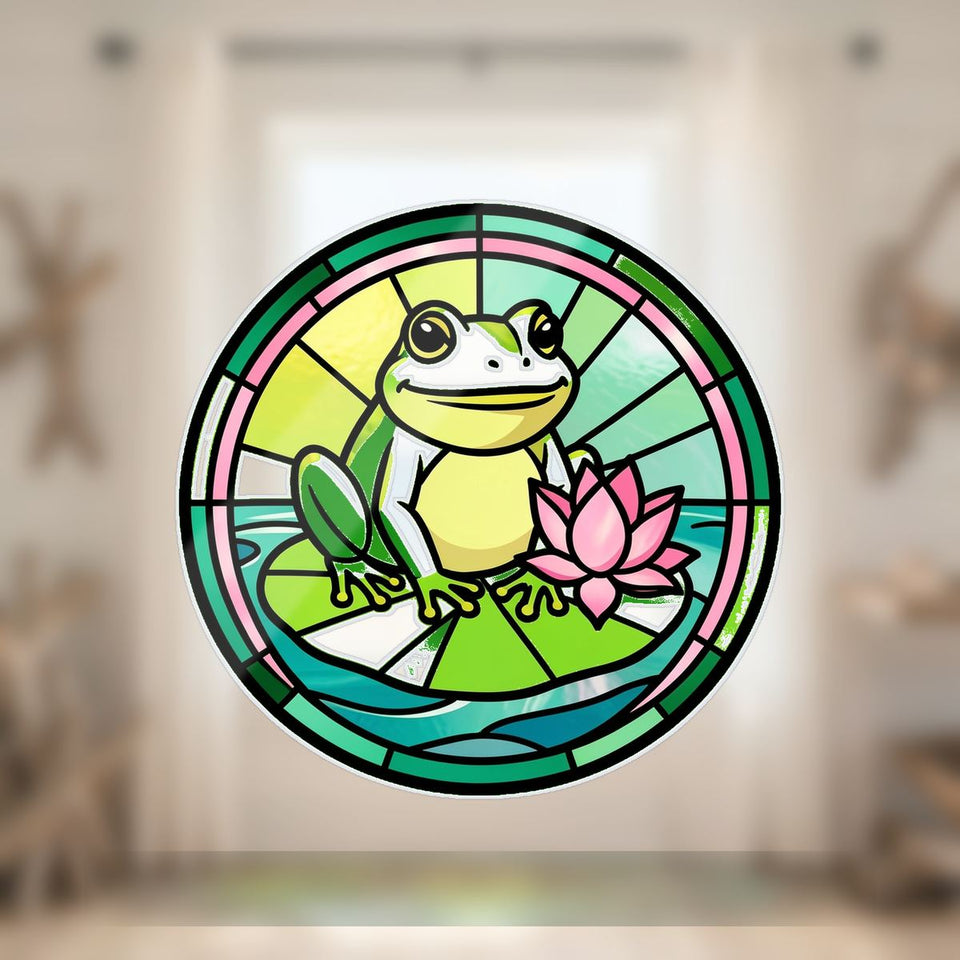 Frog Lily Pad Circle Wavy Acrylic Suncatcher Ornament