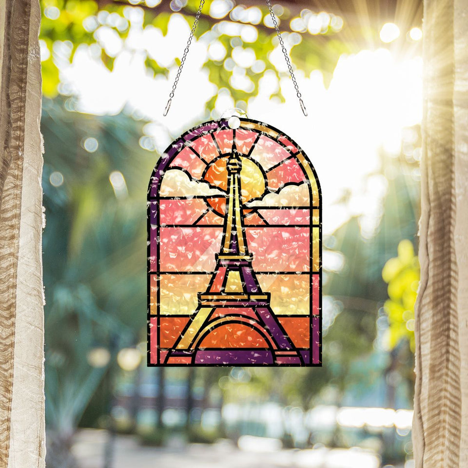 Eiffel Tower Sunset Arch Water Ripple Suncatcher