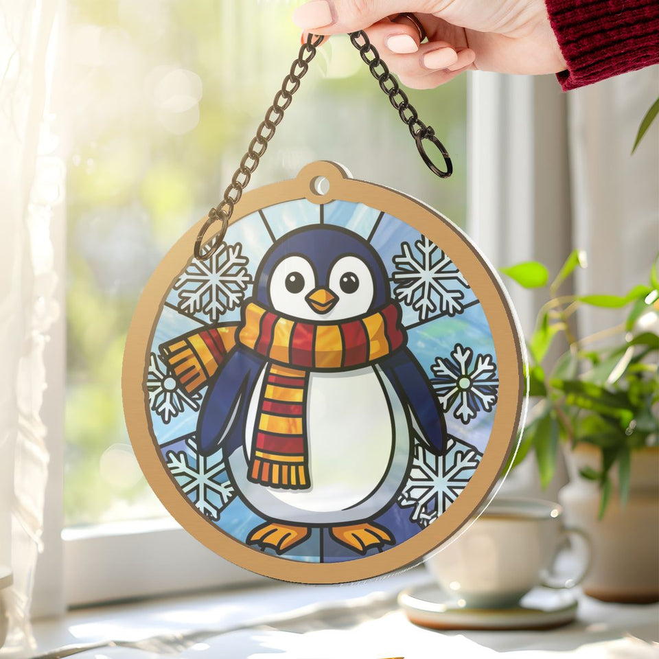Penguin Scarf Snowflake Window Hanging Suncatcher