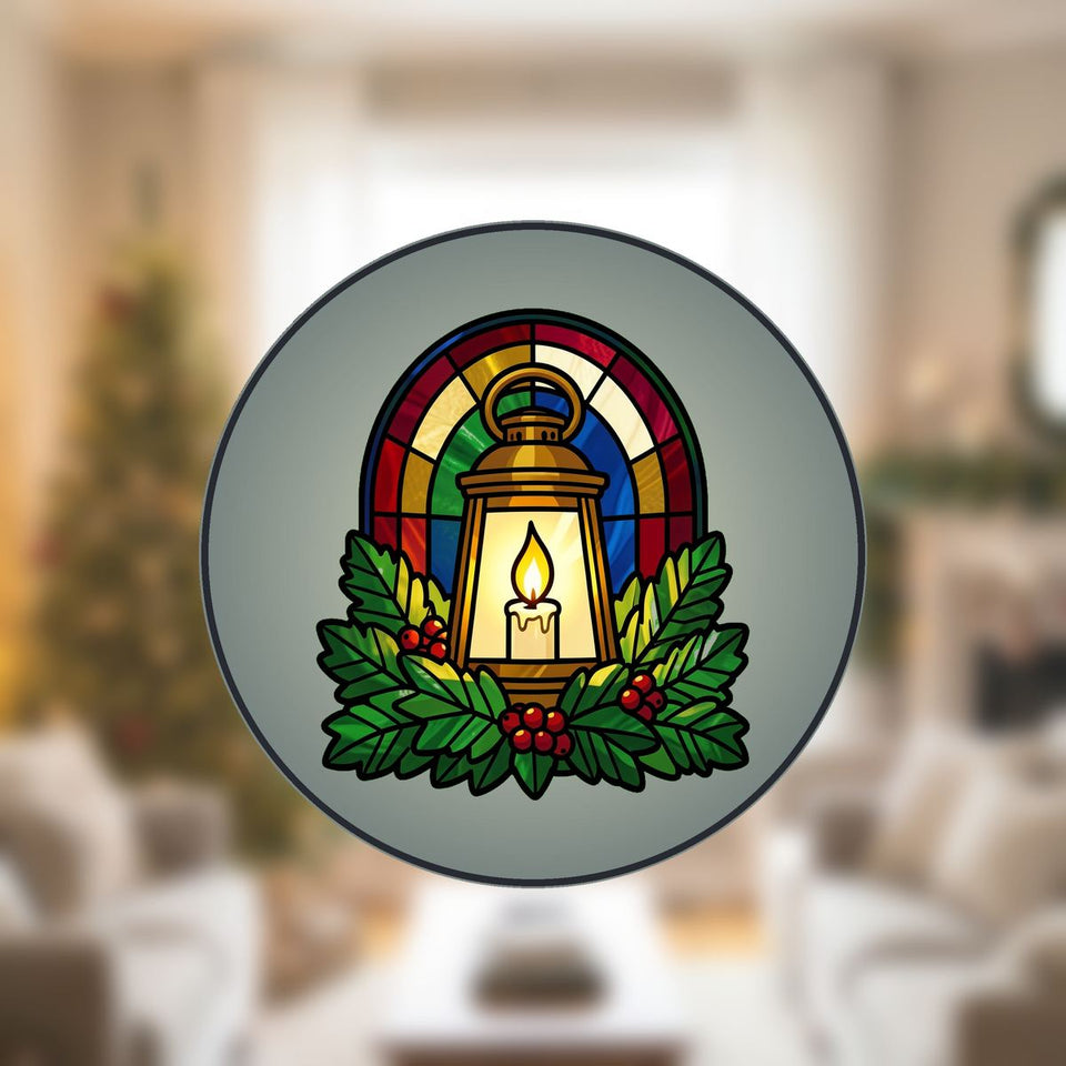 Holiday Lantern Evergreen Arch Stained Glass Suncatcher