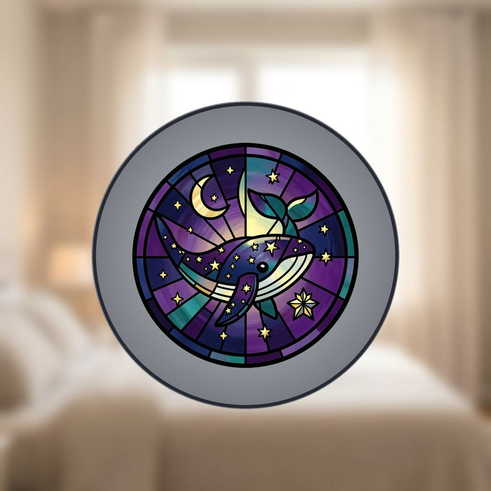Starry Whale Night Circle Stained Glass Suncatcher