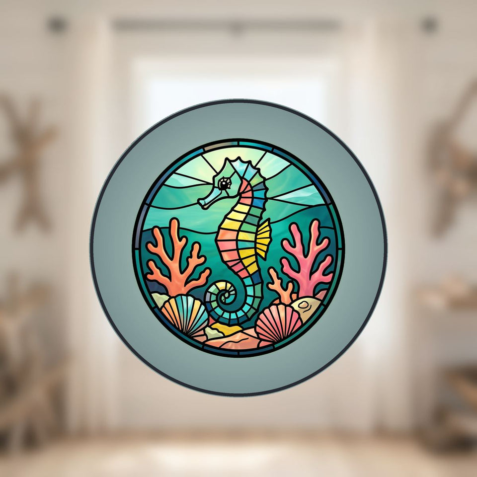 Seahorse Coral Reef Circle Stained Glass Suncatcher
