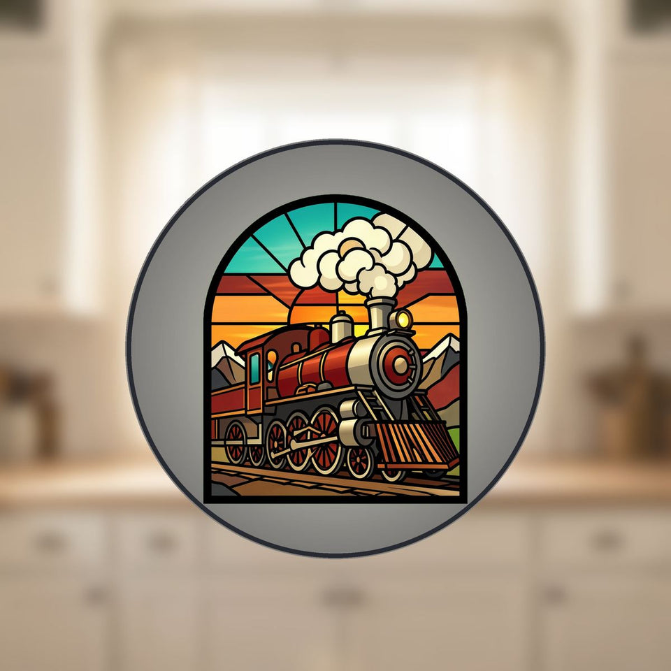 Steam Train Mountain Arch Stained Glass Suncatcher
