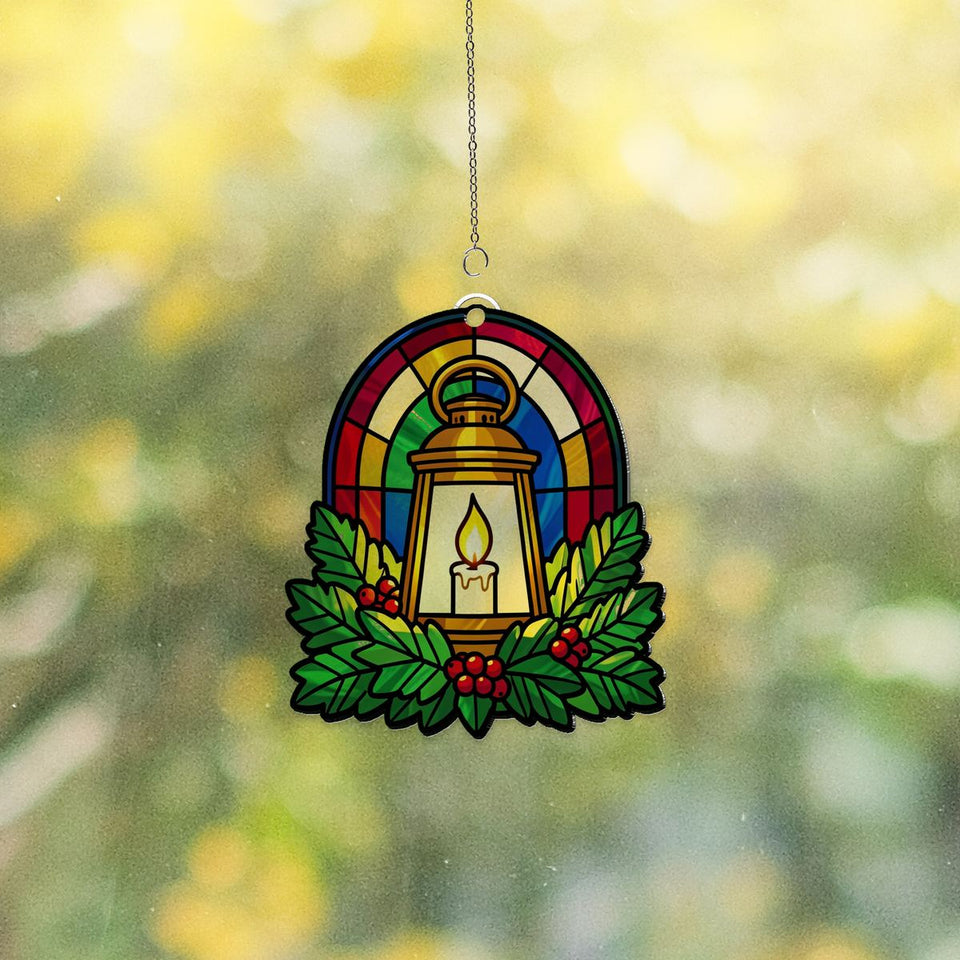 Holiday Lantern Evergreen Arch Acrylic Suncatcher