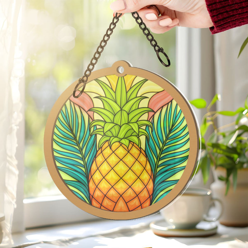 Pineapple Palm Leaf Circle Window Hanging Suncatcher