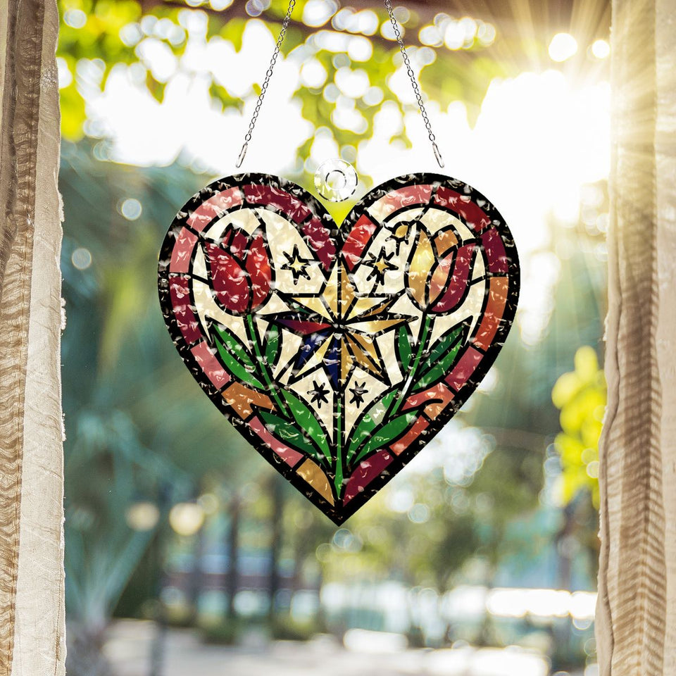 Nordic Folk Heart Wreath Water Ripple Suncatcher