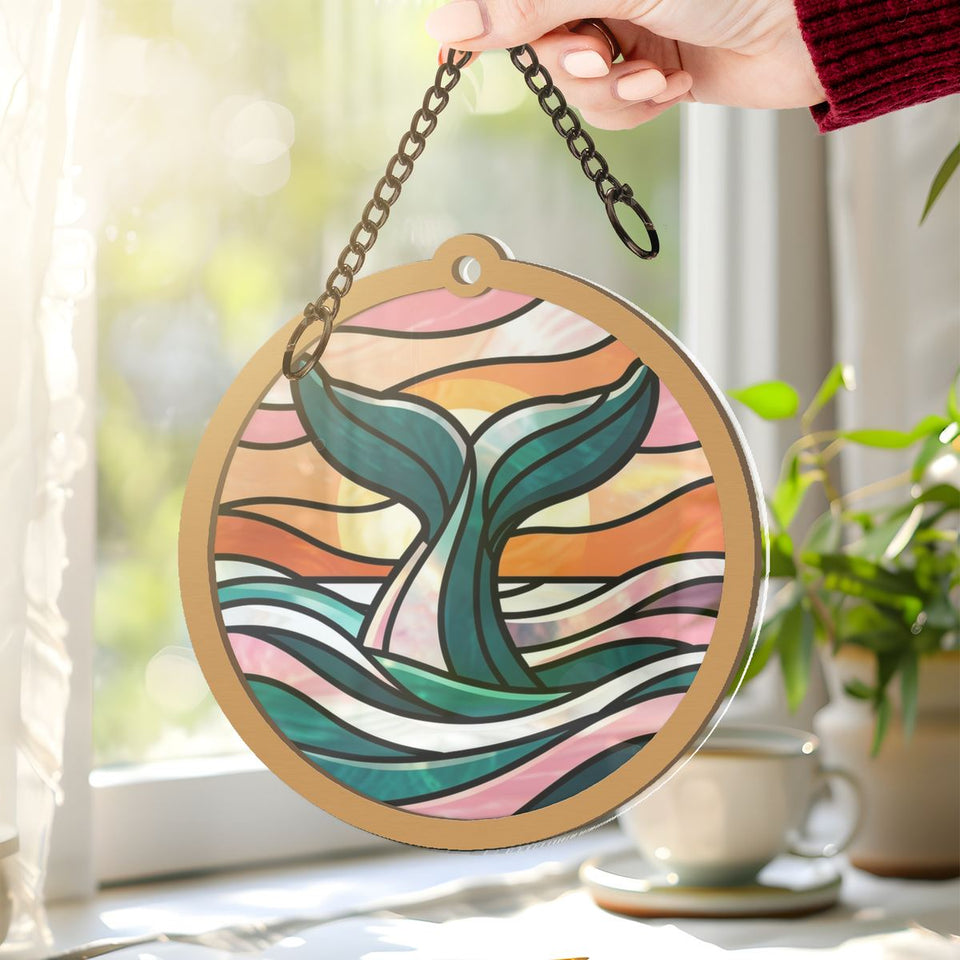 Humpback Whale Tail Circle Window Hanging Suncatcher