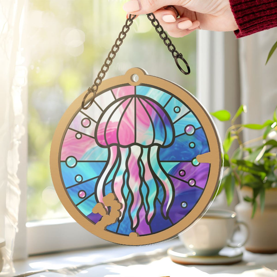 Jellyfish Glow Circle Window Hanging Suncatcher