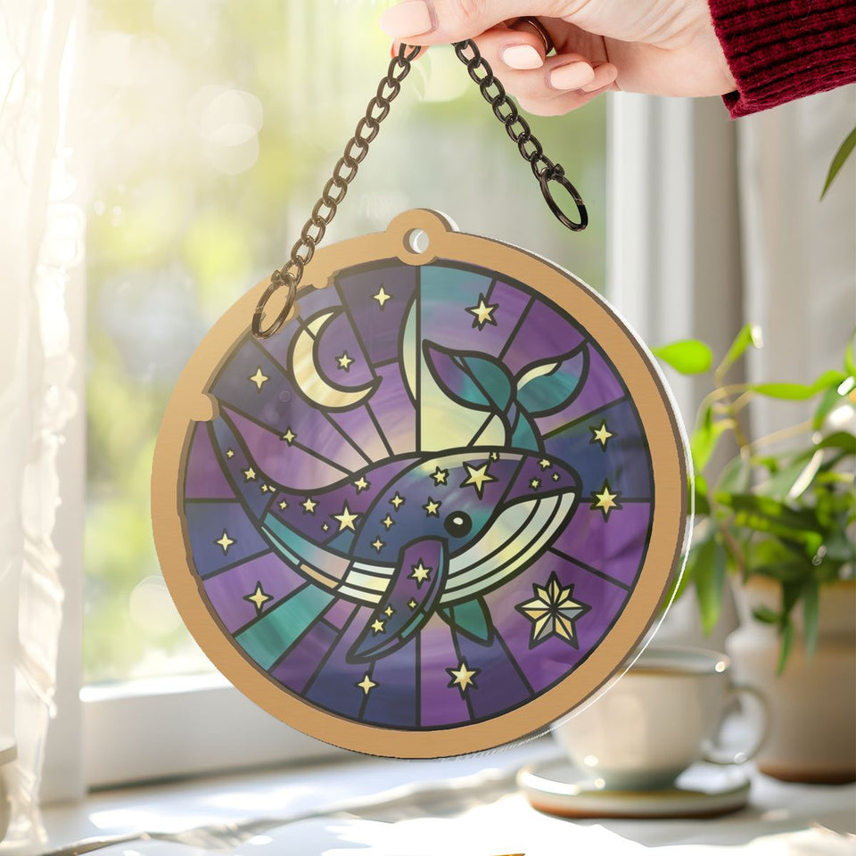 Starry Whale Night Circle Window Hanging Suncatcher