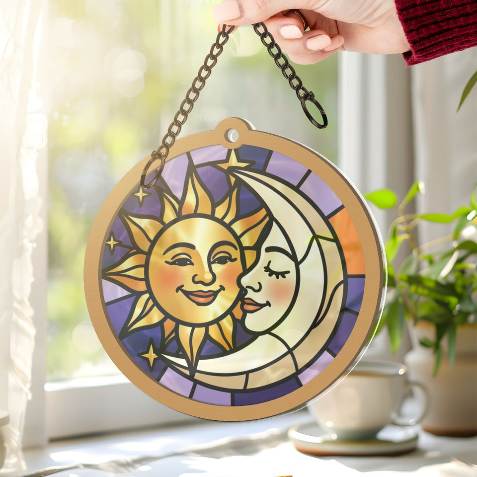 Sun and Moon Embrace Circle Window Hanging Suncatcher