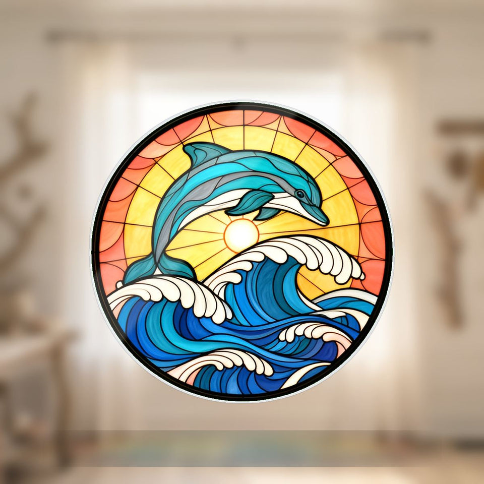 Dolphin Wave Circle Wavy Acrylic Suncatcher Ornament
