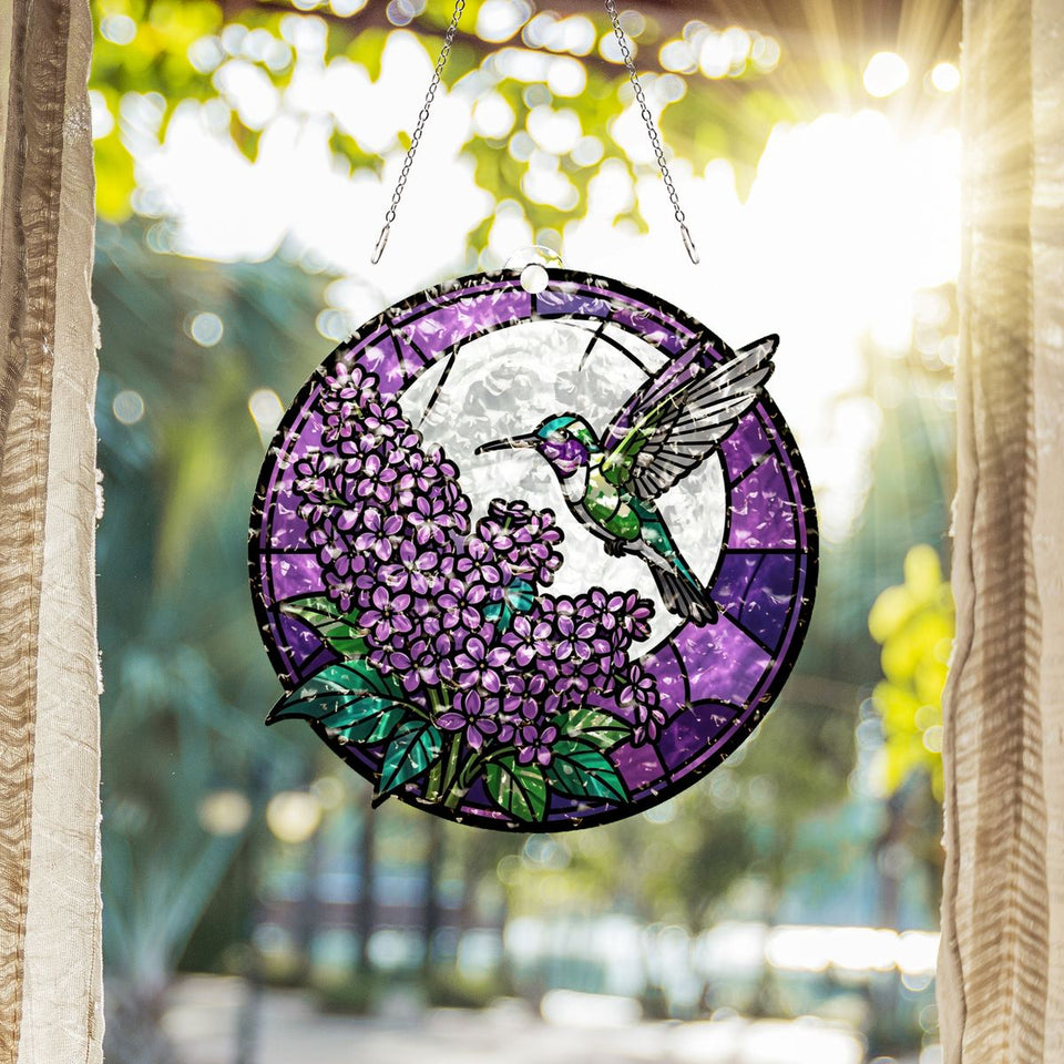 Hummingbird Lilac Moon Circle Water Ripple Suncatcher