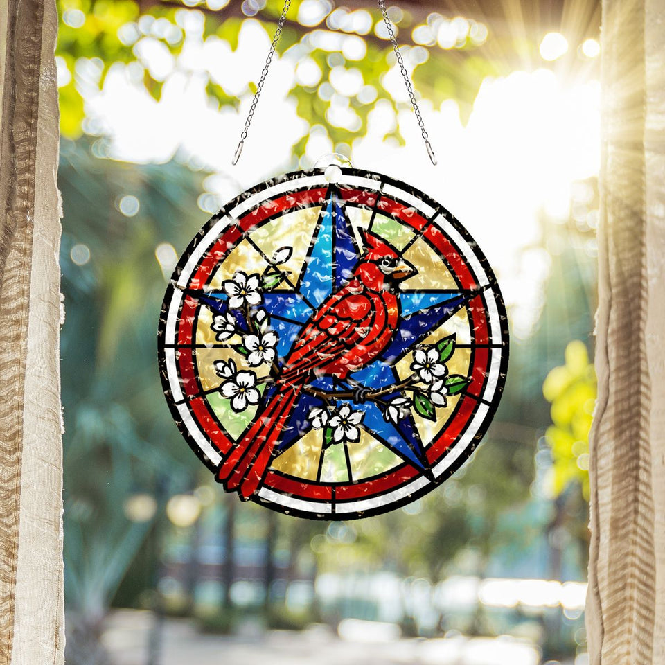 Patriotic Cardinal Star Circle Water Ripple Suncatcher