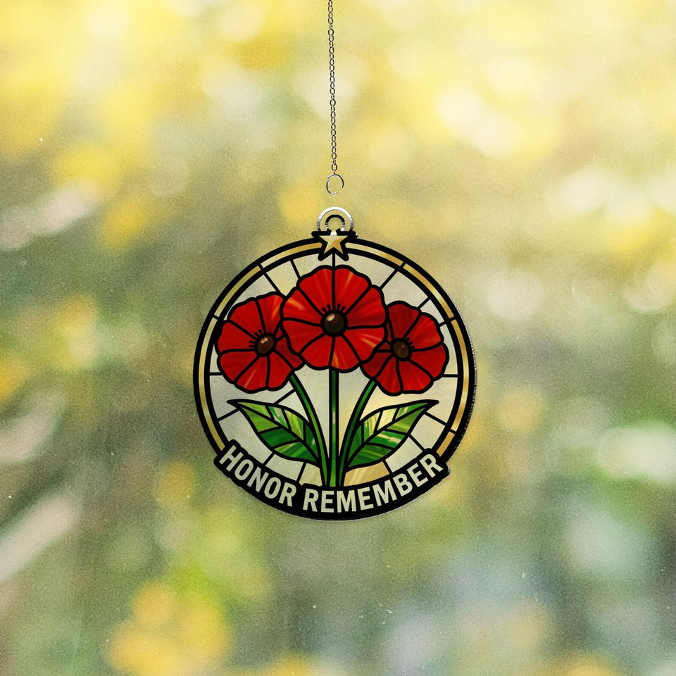 Red Poppy Veterans Circle Acrylic Suncatcher