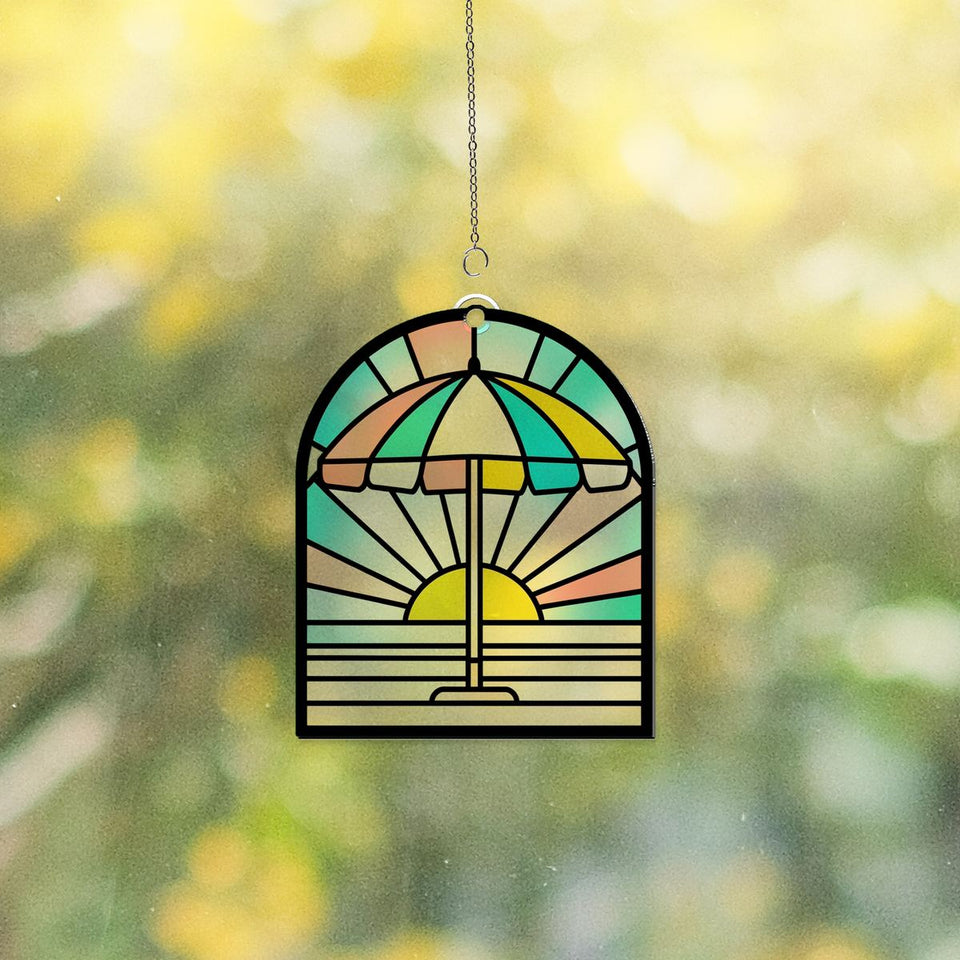 Beach Umbrella Sunset Acrylic Suncatcher