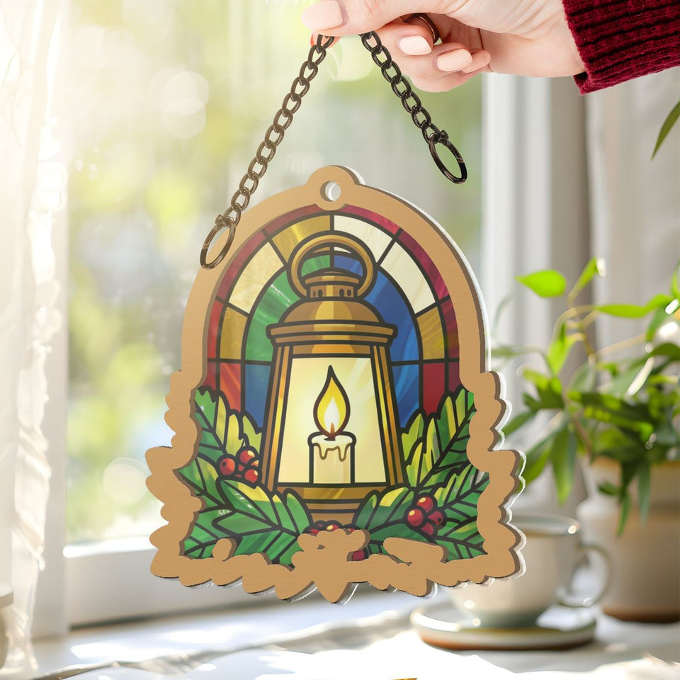 Holiday Lantern Evergreen Arch Window Hanging Suncatcher